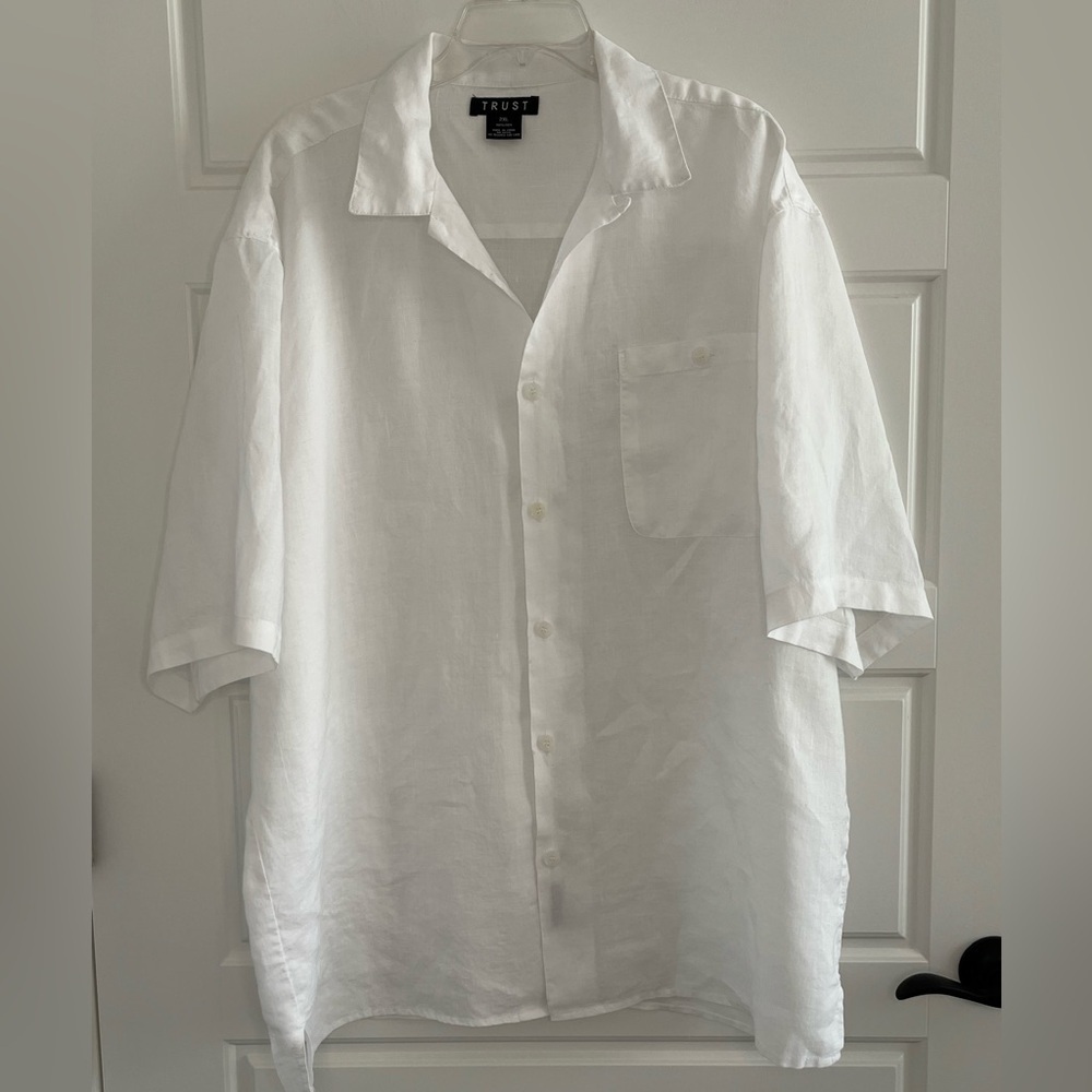 Trust Mens 100% Linen Casual Button Up Short Sleeve Shirt Size 2XL New Beachy